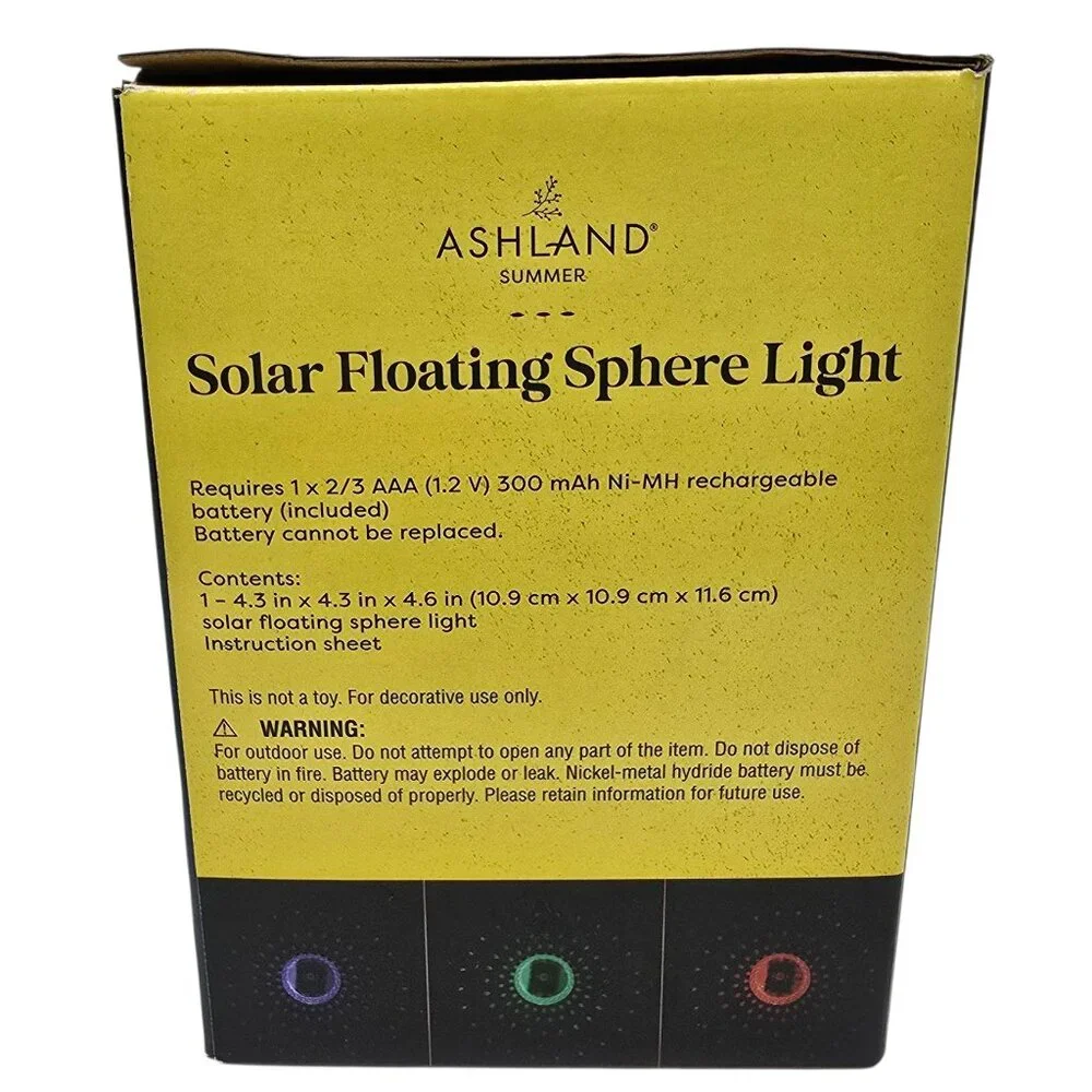 Solar Floating Sphere Light Transitions thru 7 Colors Auto On at Night NEW